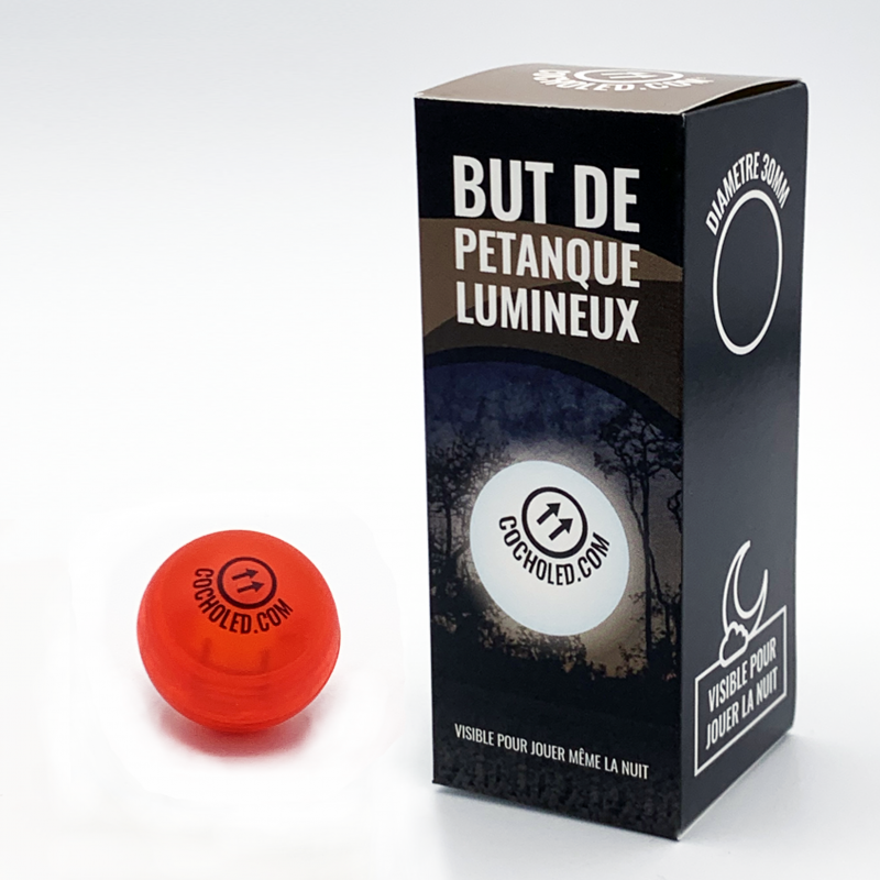 Pack Solo de cochonnet lumineux Cocholed orange avec la boîte d'emballage, visible pour jouer à la pétanque la nuit
